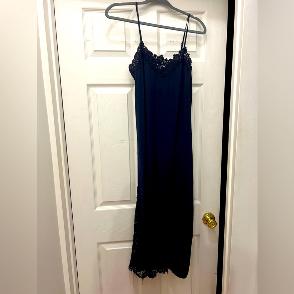 Vici Collection Navy A-Line Dress with crochet details
